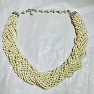 Vintage Japan White 16”  Multi Layer woven Adjustable Bead Necklace